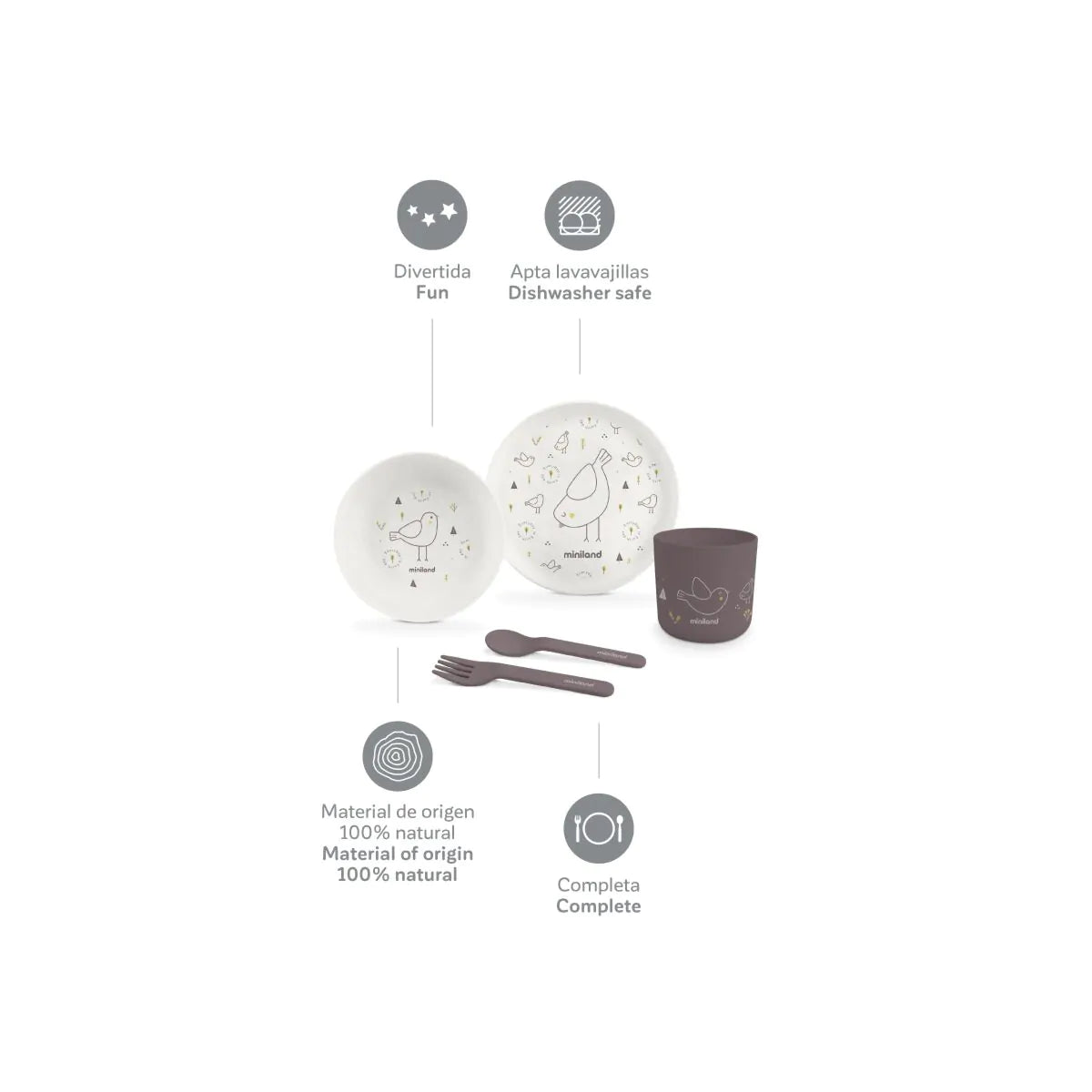 Vajilla infantil de material bio naturmeal chick Miniland