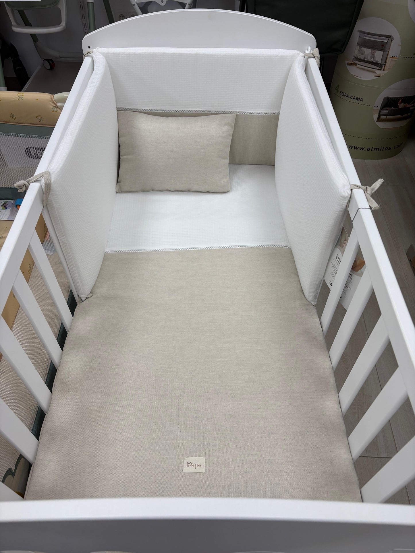 Colcha y Chichonera para Cuna Lino Beige D'Peques