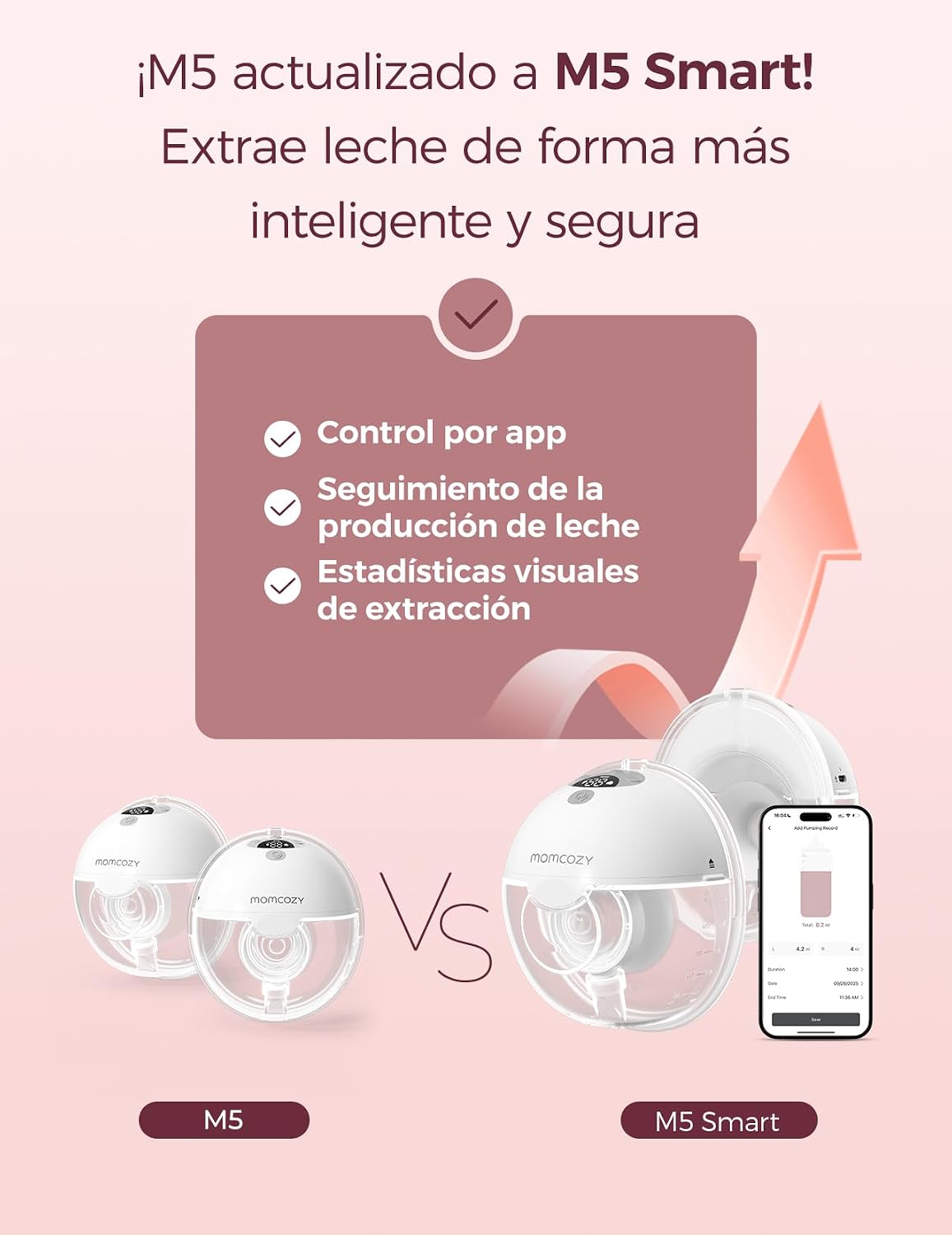 Sacaleches Eléctrico Individual Momcozy M5 Smart. Manos Libres con App