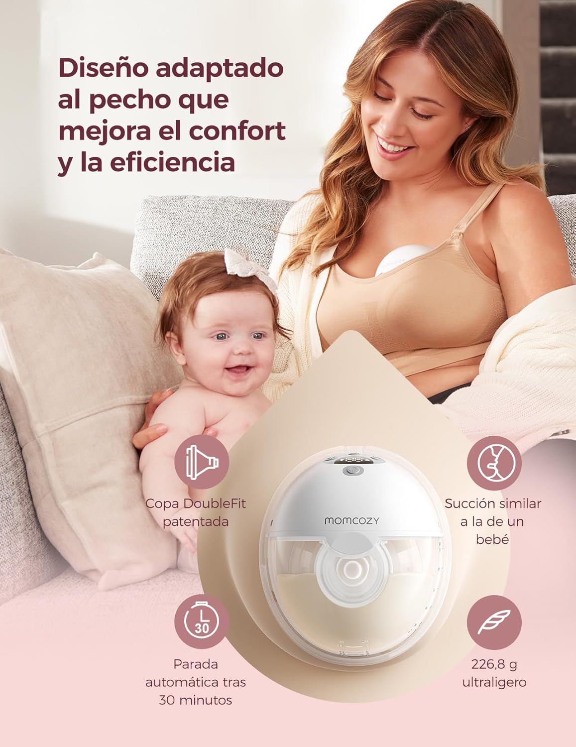 Sacaleches Eléctrico Individual Momcozy M5 Smart. Manos Libres con App