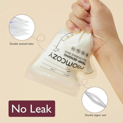 Bolsas de almacenamiento de leche materna con boquilla de vertido fácil y cierre zip triple.