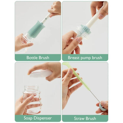 Juego de cepillos 7 en 1 para biberones, Kit Completo de Limpieza de biberones con Cepillo de Silicona, Cepillo para pezón, Cepillo para Pajita, dispensador de jabón y cajita de Secado